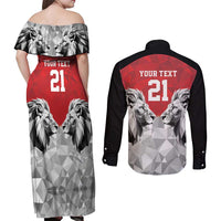 Kenya Rugby Custom Couples Matching Off Shoulder Maxi Dress and Long Sleeve Button Shirt Red Kenyan 22-23 Motif - Wonder Print Shop