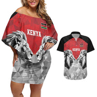 Kenya Rugby Custom Couples Matching Off Shoulder Short Dress and Hawaiian Shirt Red Kenyan 22-23 Motif - Wonder Print Shop
