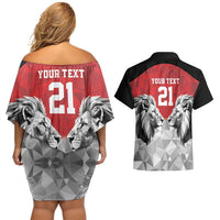 Kenya Rugby Custom Couples Matching Off Shoulder Short Dress and Hawaiian Shirt Red Kenyan 22-23 Motif - Wonder Print Shop