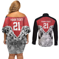 Kenya Rugby Custom Couples Matching Off Shoulder Short Dress and Long Sleeve Button Shirt Red Kenyan 22-23 Motif - Wonder Print Shop