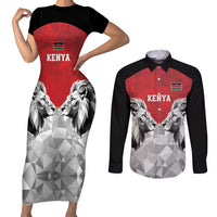 Kenya Rugby Custom Couples Matching Short Sleeve Bodycon Dress and Long Sleeve Button Shirt Red Kenyan 22-23 Motif - Wonder Print Shop