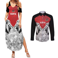 Kenya Rugby Custom Couples Matching Summer Maxi Dress and Long Sleeve Button Shirt Red Kenyan 22-23 Motif - Wonder Print Shop