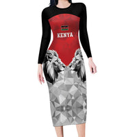 Kenya Rugby Custom Family Matching Long Sleeve Bodycon Dress and Hawaiian Shirt Red Kenyan 22-23 Motif - Wonder Print Shop
