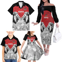 Kenya Rugby Custom Family Matching Off The Shoulder Long Sleeve Dress and Hawaiian Shirt Red Kenyan 22-23 Motif - Wonder Print Shop