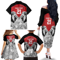 Kenya Rugby Custom Family Matching Off The Shoulder Long Sleeve Dress and Hawaiian Shirt Red Kenyan 22-23 Motif - Wonder Print Shop