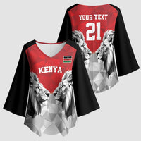 Kenya Rugby Custom Kimono Sleeve Blouse Red Kenyan 22-23 Motif - Wonder Print Shop