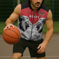 Kenya Rugby Custom Sleeveless Zip Hoodie Red Kenyan 22-23 Motif - Wonder Print Shop