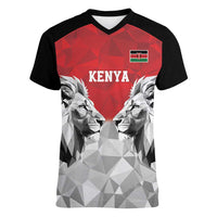 Kenya Rugby Custom Women V-Neck T-Shirt Red Kenyan 22-23 Motif - Wonder Print Shop