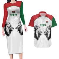 Kenya Rugby Custom Couples Matching Long Sleeve Bodycon Dress and Hawaiian Shirt White Kenyan 22-23 Motif - Wonder Print Shop