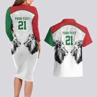 Kenya Rugby Custom Couples Matching Long Sleeve Bodycon Dress and Hawaiian Shirt White Kenyan 22-23 Motif - Wonder Print Shop