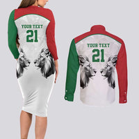 Kenya Rugby Custom Couples Matching Long Sleeve Bodycon Dress and Long Sleeve Button Shirt White Kenyan 22-23 Motif - Wonder Print Shop