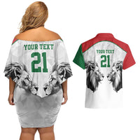 Kenya Rugby Custom Couples Matching Off Shoulder Short Dress and Hawaiian Shirt White Kenyan 22-23 Motif - Wonder Print Shop