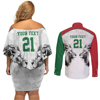 Kenya Rugby Custom Couples Matching Off Shoulder Short Dress and Long Sleeve Button Shirt White Kenyan 22-23 Motif - Wonder Print Shop