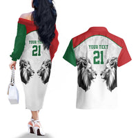 Kenya Rugby Custom Couples Matching Off The Shoulder Long Sleeve Dress and Hawaiian Shirt White Kenyan 22-23 Motif - Wonder Print Shop