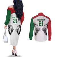 Kenya Rugby Custom Couples Matching Off The Shoulder Long Sleeve Dress and Long Sleeve Button Shirt White Kenyan 22-23 Motif - Wonder Print Shop