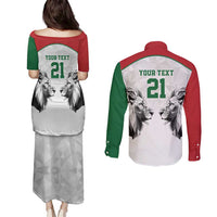Kenya Rugby Custom Couples Matching Puletasi and Long Sleeve Button Shirt White Kenyan 22-23 Motif - Wonder Print Shop