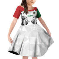 Kenya Rugby Custom Family Matching Off Shoulder Short Dress and Hawaiian Shirt White Kenyan 22-23 Motif - Wonder Print Shop