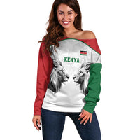 Kenya Rugby Custom Off Shoulder Sweater White Kenyan 22-23 Motif - Wonder Print Shop