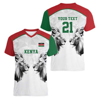 Kenya Rugby Custom Women V-Neck T-Shirt White Kenyan 22-23 Motif - Wonder Print Shop