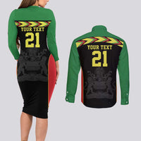 Malawi Cricket Custom Couples Matching Long Sleeve Bodycon Dress and Long Sleeve Button Shirt Malawi Chevron Pattern - Wonder Print Shop