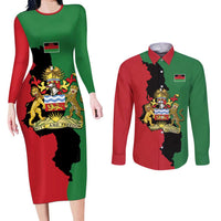 Malawi Flag Map Couples Matching Long Sleeve Bodycon Dress and Long Sleeve Button Shirt Simple Malawi Emblem Coat of Arms - Wonder Print Shop