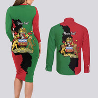 Malawi Flag Map Couples Matching Long Sleeve Bodycon Dress and Long Sleeve Button Shirt Simple Malawi Emblem Coat of Arms - Wonder Print Shop