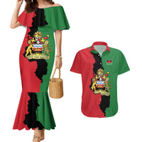 Malawi Flag Map Couples Matching Mermaid Dress and Hawaiian Shirt Simple Malawi Emblem Coat of Arms - Wonder Print Shop