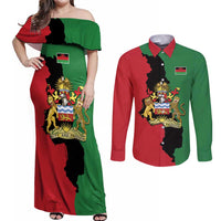 Malawi Flag Map Couples Matching Off Shoulder Maxi Dress and Long Sleeve Button Shirt Simple Malawi Emblem Coat of Arms - Wonder Print Shop