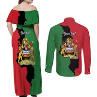 Malawi Flag Map Couples Matching Off Shoulder Maxi Dress and Long Sleeve Button Shirt Simple Malawi Emblem Coat of Arms - Wonder Print Shop