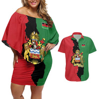 Malawi Flag Map Couples Matching Off Shoulder Short Dress and Hawaiian Shirt Simple Malawi Emblem Coat of Arms - Wonder Print Shop