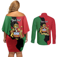 Malawi Flag Map Couples Matching Off Shoulder Short Dress and Long Sleeve Button Shirt Simple Malawi Emblem Coat of Arms - Wonder Print Shop