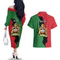Malawi Flag Map Couples Matching Off The Shoulder Long Sleeve Dress and Hawaiian Shirt Simple Malawi Emblem Coat of Arms - Wonder Print Shop