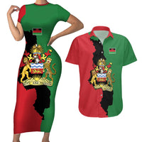 Malawi Flag Map Couples Matching Short Sleeve Bodycon Dress and Hawaiian Shirt Simple Malawi Emblem Coat of Arms - Wonder Print Shop