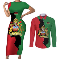 Malawi Flag Map Couples Matching Short Sleeve Bodycon Dress and Long Sleeve Button Shirt Simple Malawi Emblem Coat of Arms - Wonder Print Shop