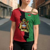 Malawi Flag Map Cross Shoulder Shirt Simple Malawi Emblem Coat of Arms - Wonder Print Shop
