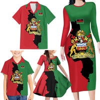 Malawi Flag Map Family Matching Long Sleeve Bodycon Dress and Hawaiian Shirt Simple Malawi Emblem Coat of Arms - Wonder Print Shop
