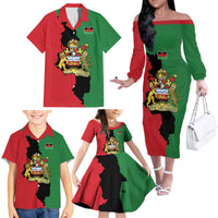 Malawi Flag Map Family Matching Off The Shoulder Long Sleeve Dress and Hawaiian Shirt Simple Malawi Emblem Coat of Arms - Wonder Print Shop