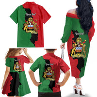Malawi Flag Map Family Matching Off The Shoulder Long Sleeve Dress and Hawaiian Shirt Simple Malawi Emblem Coat of Arms - Wonder Print Shop