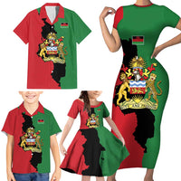 Malawi Flag Map Family Matching Short Sleeve Bodycon Dress and Hawaiian Shirt Simple Malawi Emblem Coat of Arms - Wonder Print Shop