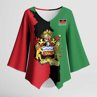 Malawi Flag Map Kimono Sleeve Blouse Simple Malawi Emblem Coat of Arms - Wonder Print Shop