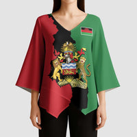 Malawi Flag Map Kimono Sleeve Blouse Simple Malawi Emblem Coat of Arms - Wonder Print Shop