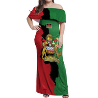 Malawi Flag Map Off Shoulder Maxi Dress Simple Malawi Emblem Coat of Arms - Wonder Print Shop