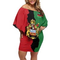Malawi Flag Map Off Shoulder Short Dress Simple Malawi Emblem Coat of Arms - Wonder Print Shop