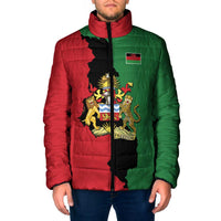 Malawi Flag Map Padded Jacket Simple Malawi Emblem Coat of Arms - Wonder Print Shop