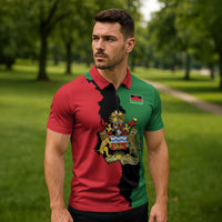 Malawi Flag Map Zipper Polo Shirt Simple Malawi Emblem Coat of Arms - Wonder Print Shop