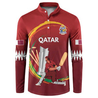 Custom Cricket Qatar East Asia-Pacific Button Sweatshirt Qatar Boundary to Victory - Wonder Print Shop