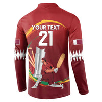 Custom Cricket Qatar East Asia-Pacific Button Sweatshirt Qatar Boundary to Victory - Wonder Print Shop