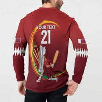 Custom Cricket Qatar East Asia-Pacific Button Sweatshirt Qatar Boundary to Victory - Wonder Print Shop