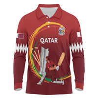 Custom Cricket Qatar East Asia-Pacific Long Sleeve Polo Shirt Qatar Boundary to Victory - Wonder Print Shop