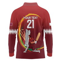Custom Cricket Qatar East Asia-Pacific Long Sleeve Polo Shirt Qatar Boundary to Victory - Wonder Print Shop